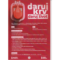 Daruj krv daruj život - Obecný úrad život 9.6.2025 od 09:00 do 12:00