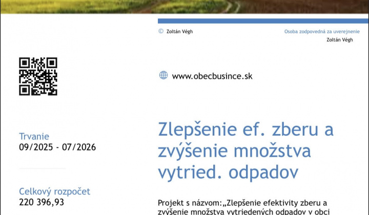 Fotka - Zlepšenie efektivity zberu a zvýšenie množstva vytriedených odpadov v obci Bušince